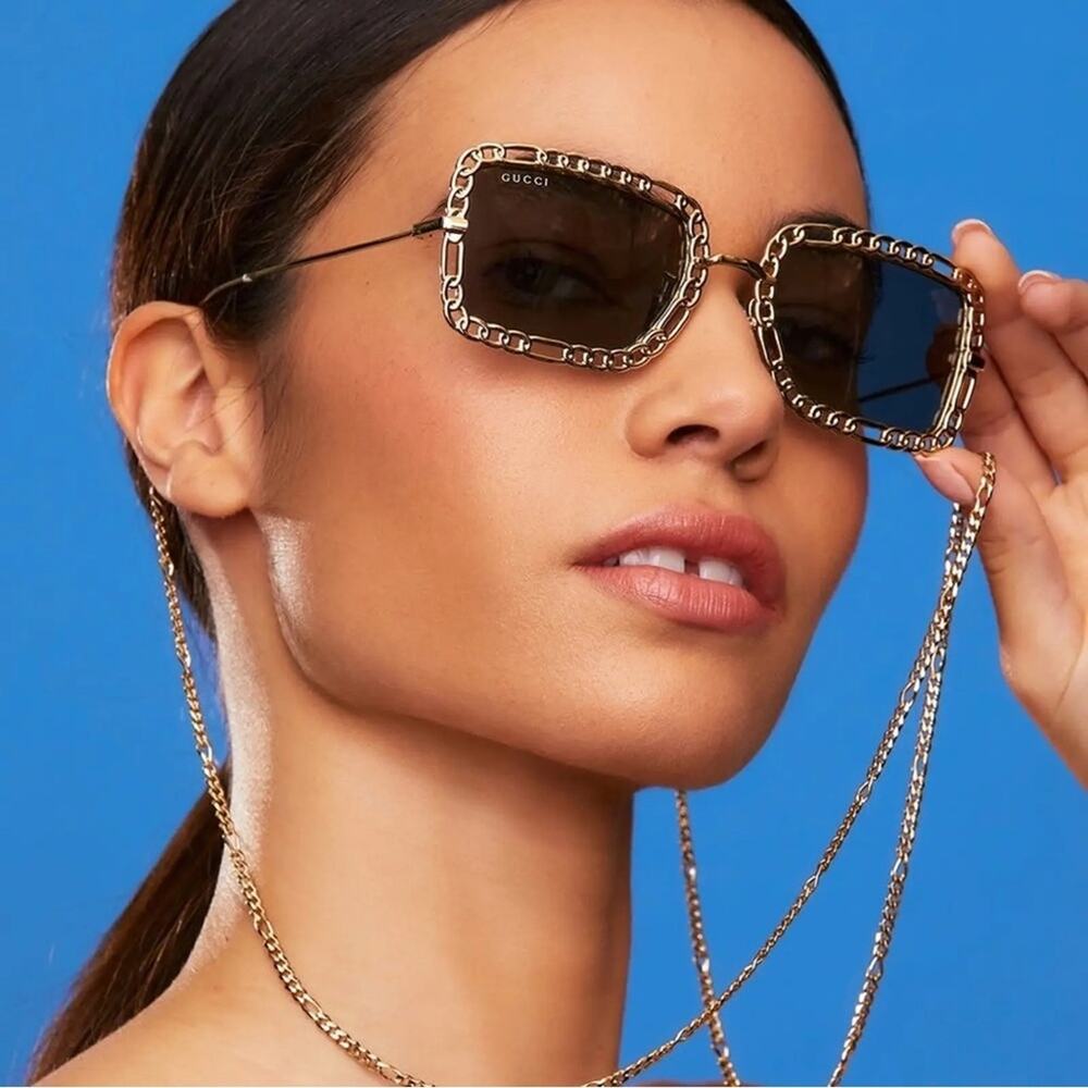 Gucci Gold Sunglasses with Chain